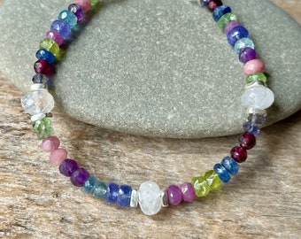 Colorful Multistone Bracelet, Adjustable Gemstone Bracelet
