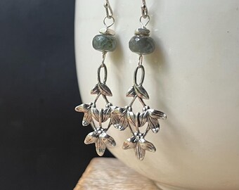 Moss Aquamarine Earrings: Sterling Silver Charm Earrings