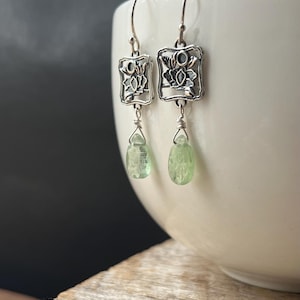Oxidized Sterling Silver Green Kyanite Drop Earrings