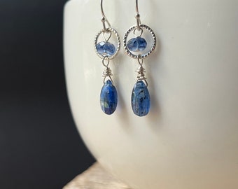 Blue Kyanite Earrings, Sterling Silver Kyanite Briolette Earrings