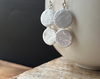 Sterling Silver Coin Pearl Dangle Earrings: Modern Statement Jewelry