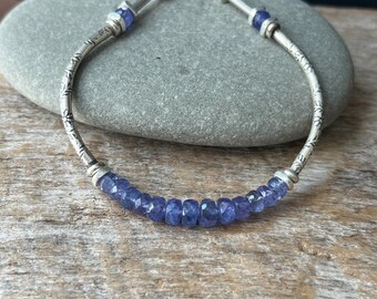 Tanzanite Bracelet: Hill Tribe Silver Gemstone Adjustable Bracelet