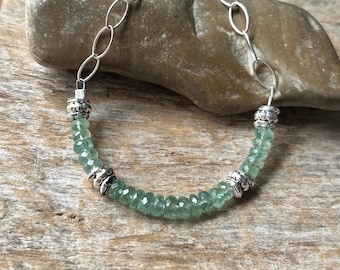 Green Kyanite Bracelet, Sterling Silver Gemstone Adjustable Bracelet