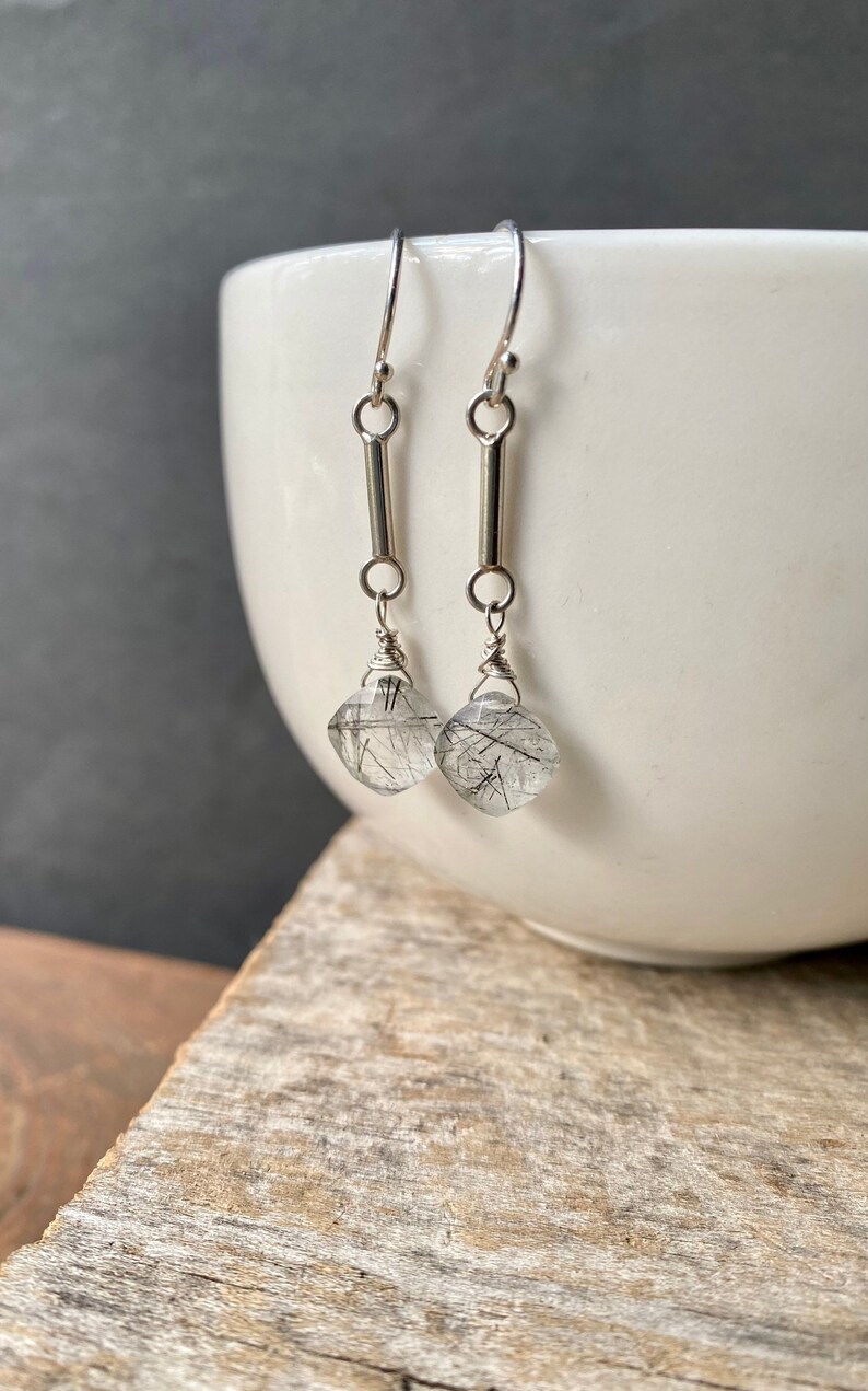 Black Rutilated Quartz Earrings Sterling Silver Quartz Etsy