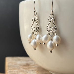 Pearl Earrings, Sterling Silver Freshwater Pearl Chandelier Earrings