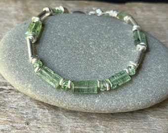 Green Kyanite Bracelet, Silver Kyanite Adjustable Bracelet