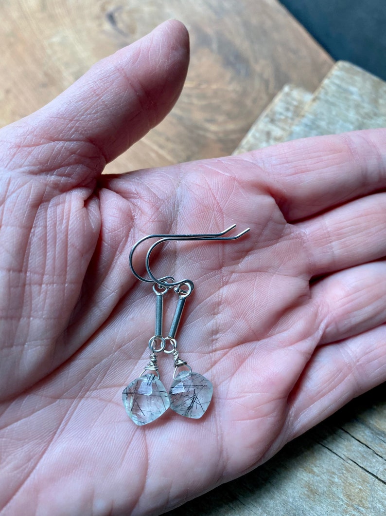 Black Rutilated Quartz Earrings Sterling Silver Quartz Etsy