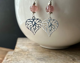 Strawberry Quartz Earrings, Sterling Silver Quartz Earrings