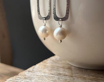 Modern Pearl Earrings: Sterling Silver Minimal Earrings