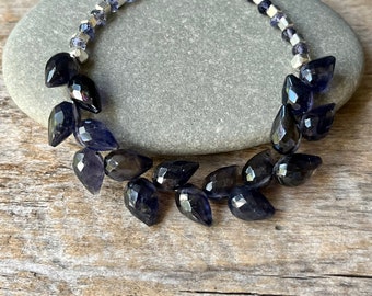 Iolite Bracelet, Karen Hill Tribe Silver Fancy Iolite Teardrop Bracelet, Adjustable Gemstone Bracelet