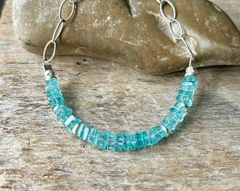 Apatite Bracelet, Sterling Silver Apatite Heishi Bracelet