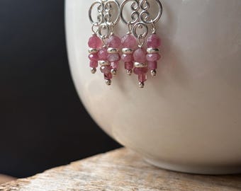 Boucles d'oreilles chandelier en tourmaline rose : Boucles d'oreilles en argent sterling avec pierre précieuse, pierre de naissance d'octobre