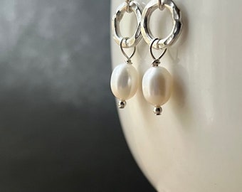 Pearl Earrings, Silver Freshwater Pearl Earrings