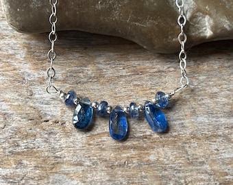 Blue Kyanite Sterling Silver Necklace: Adjustable Gemstone Jewelry