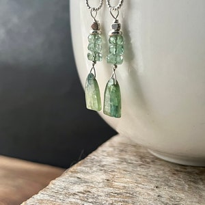 Green Kyanite Sterling Silver Dangle Earrings: Fine Silver Gemstone Jewelry