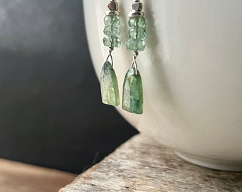 Green Kyanite Earrings, Sterling Silver Green Kyanite Easrings