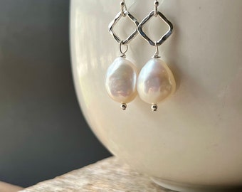 Baroque Pearl Earrings, Sterling Silver Pearl Earrings