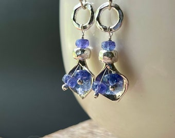 Tanzanite Earrings, Hill Tribe Silver Tanzanite Earrings