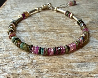 Bracelet Tourmaline Pastèque : Bracelet ajustable et coloré Pierre de naissance d'octobre