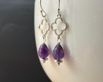 Amethyst Earrings: Sterling Silver Connector Dangle Earrings February Birthstone