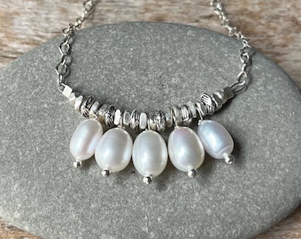 Freshwater Pearl Necklace: Sterling Silver, Karen Hill Tribe Silver, Adjustable