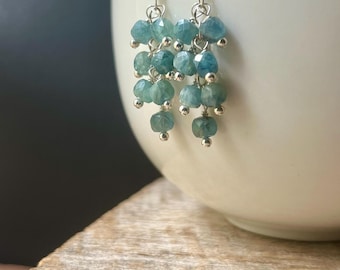 Blue Green Kyanite Sterling Silver Cascade Earrings
