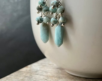 Larimar Earrings, Sterling Silver Larimar Cascade Earrings