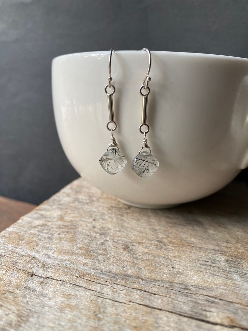 Black Rutilated Quartz Earrings Sterling Silver Quartz Etsy