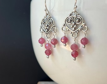 Pink Tourmaline Earrings: Sterling Silver Chandelier Earrings October Birthstone