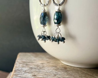 Moss Kyanite Earrings, Silver Gemstone Earrings