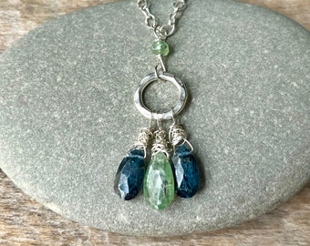 Green Kyanite Moss Kyanite Necklace, Sterling Silver Kyanite Pendant Necklace