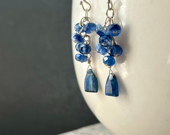 Blue Kyanite Earrings, Sterling Silver Kyanite Cascade Earrings