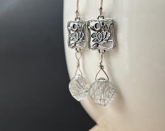 Oxidized Sterling Silver Black Rutile Quartz Dangle Earrings