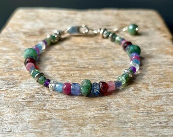 Emerald Multistone Bracelet: Colorful Gemstone Adjustable Bracelet