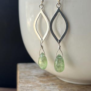 Green Kyanite Earrings: Sterling Silver Dangle Gemstone Earrings