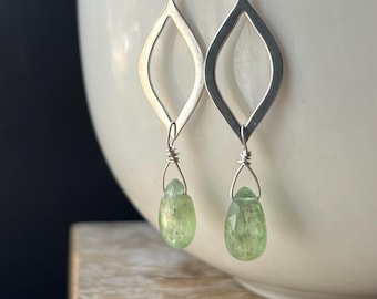Green Kyanite Earrings: Sterling Silver Dangle Gemstone Earrings