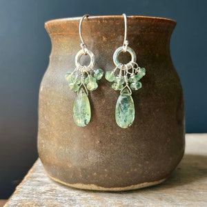 Green Kyanite Earrings, Sterling Silver Gemstone Earrings