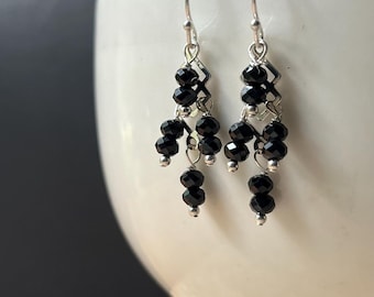 Black Spinel Earrings: Sterling Silver Gemstone Chandelier Earrings