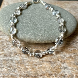 Black Rutile Quartz Bracelet: Hill Tribe Silver Adjustable Gemstone Jewelry