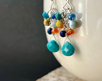 Multistone Earrings, Turquoise Sterling Silver Earrings