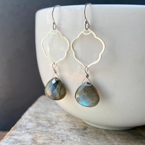 Labradorite Earrings, Sterling Silver Gemstone Earrings