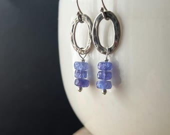 Tanzanite Earrings: Sterling Silver Gemstone Drop Earrings