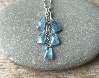 Pale Blue Kyanite Necklace, Sterling Silver Cascade Necklace