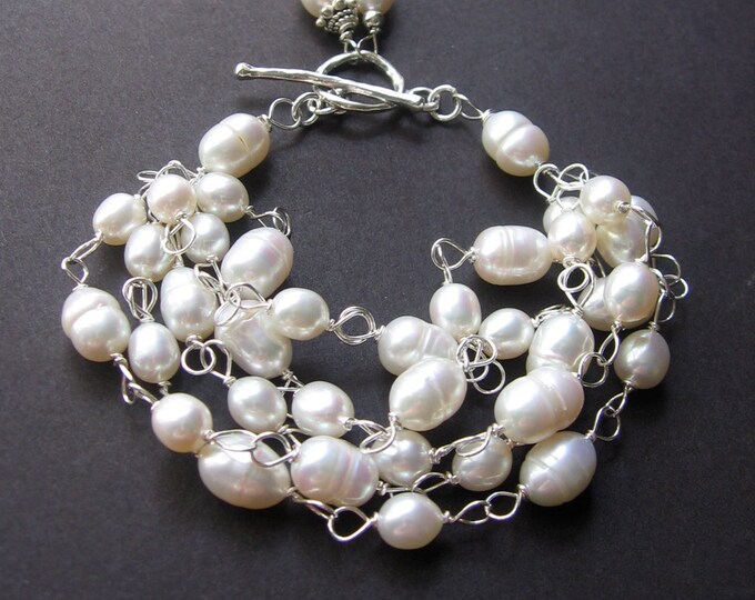 Pearl Statement Bracelet Pearl Sterling Silver Miss Coco Etsy
