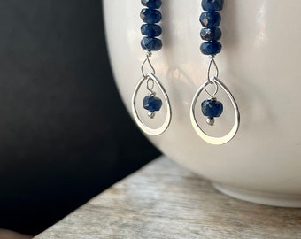 Sapphire Earrings, Sterling Silver Sapphire Earrings