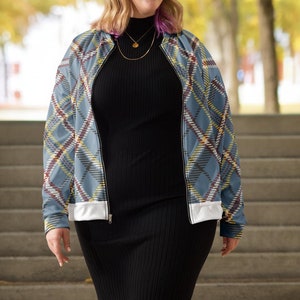 Blouson aviateur à carreaux bleu, veste unisexe, manteau léger, vêtements d&#39;extérieur décontractés, veste tendance