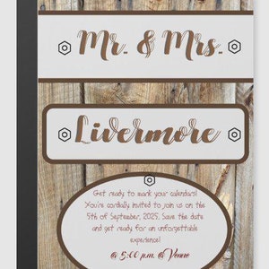 Heartwood Magnetische Hochzeitseinladung, rustikale Holz Design Karte, personalisierbar Save the Date, einzigartige Hochzeitseinladung, personalisiertes Andenken