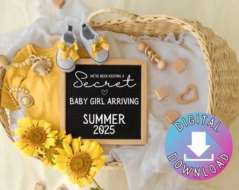 Yellow Sunflower | Pregnancy Announcement | Summer Rustic Farmhouse | Simple Design | Editable Instant Digital Download