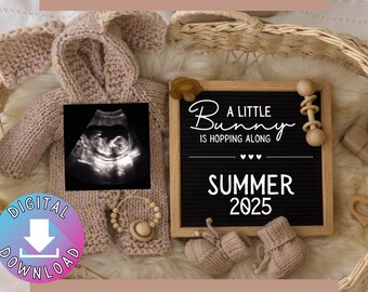 Easter Pregnancy Announcement | Beautiful Rustic Bunny | Simple Beige | Editable Instant Digital Download