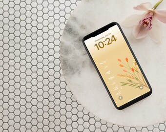 Yellow Flower Personalized Name iPhone Wallpaper Lock Screen | Custom Name | Simple Design | Clean Girl | Digital Download